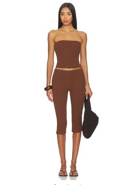 NEW More to Come Siara Capri Strapless Jumpsuit Set in Brown